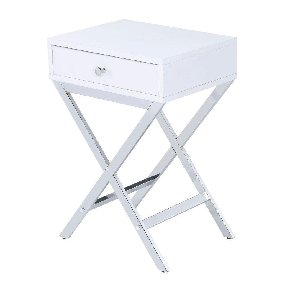 Coleen Accent Table White & Chrome FredCo