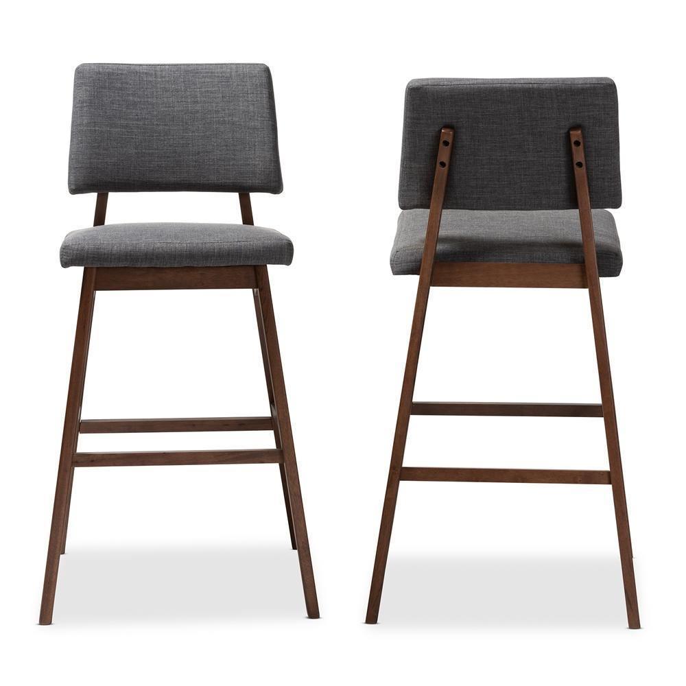 Colton Mid-Century Modern Dark Gray Fabric Upholstered and Walnut-Finished Wood Bar Stool Set of 2 FredCo