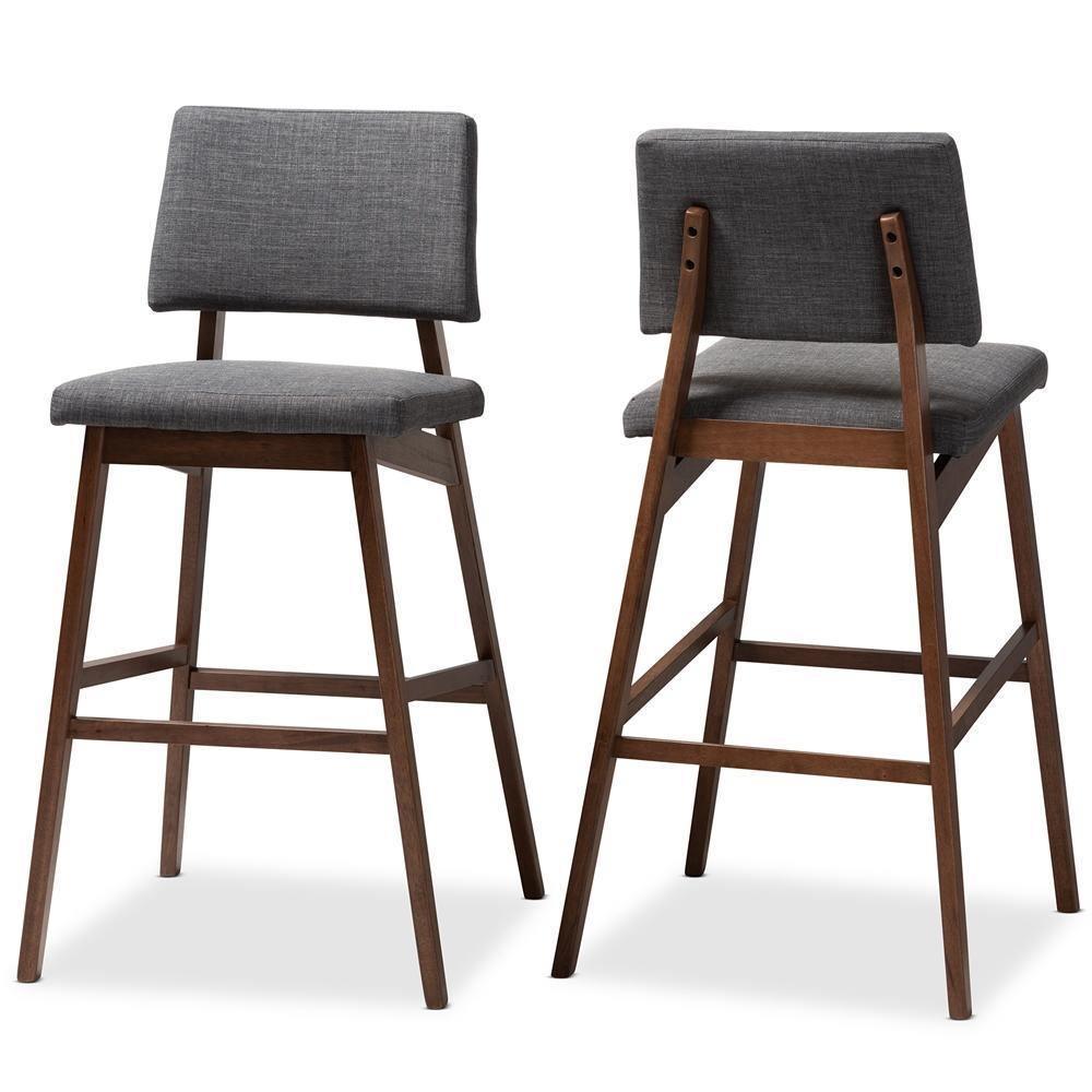 Colton Mid-Century Modern Dark Gray Fabric Upholstered and Walnut-Finished Wood Bar Stool Set of 2 FredCo