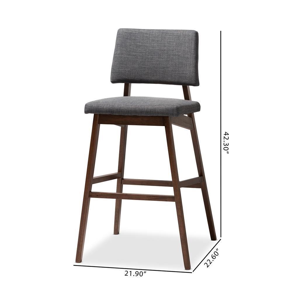Colton Mid-Century Modern Dark Gray Fabric Upholstered and Walnut-Finished Wood Bar Stool Set of 2 FredCo