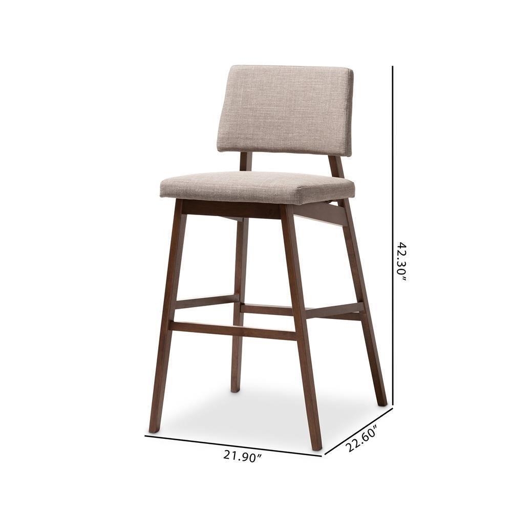 Colton Mid-Century Modern Light Gray Fabric Upholstered and Walnut-Finished Wood Bar Stool Set of 2 FredCo