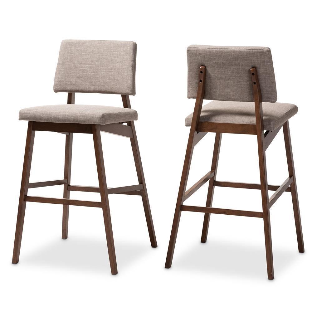 Colton Mid-Century Modern Light Gray Fabric Upholstered and Walnut-Finished Wood Bar Stool Set of 2 FredCo