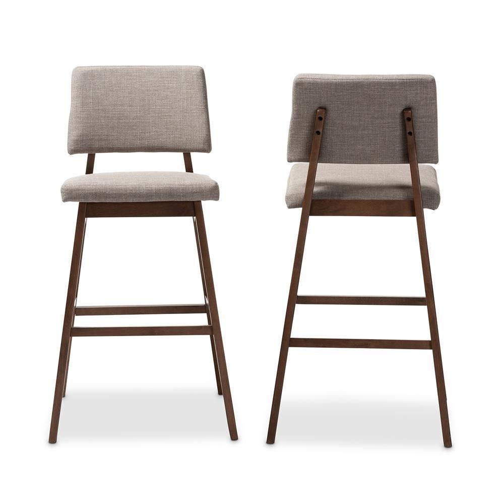 Colton Mid-Century Modern Light Gray Fabric Upholstered and Walnut-Finished Wood Bar Stool Set of 2 FredCo
