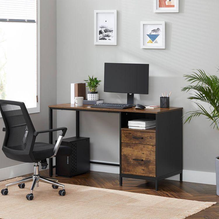 Computer Desk with File Cabinet Rustic Brown FredCo