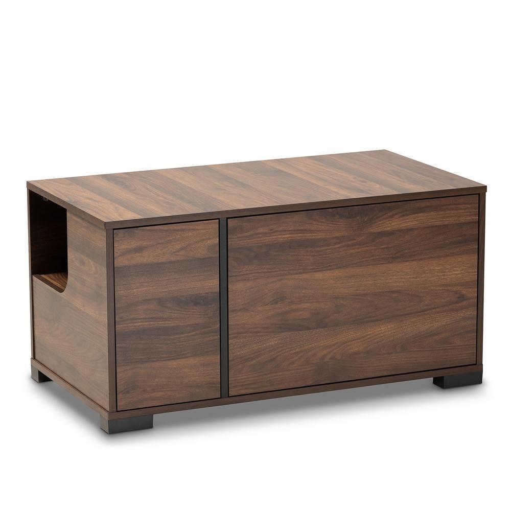 Connor Modern and Contemporary Walnut Brown Finished 2-Door Cat Litter Box Cover House FredCo
