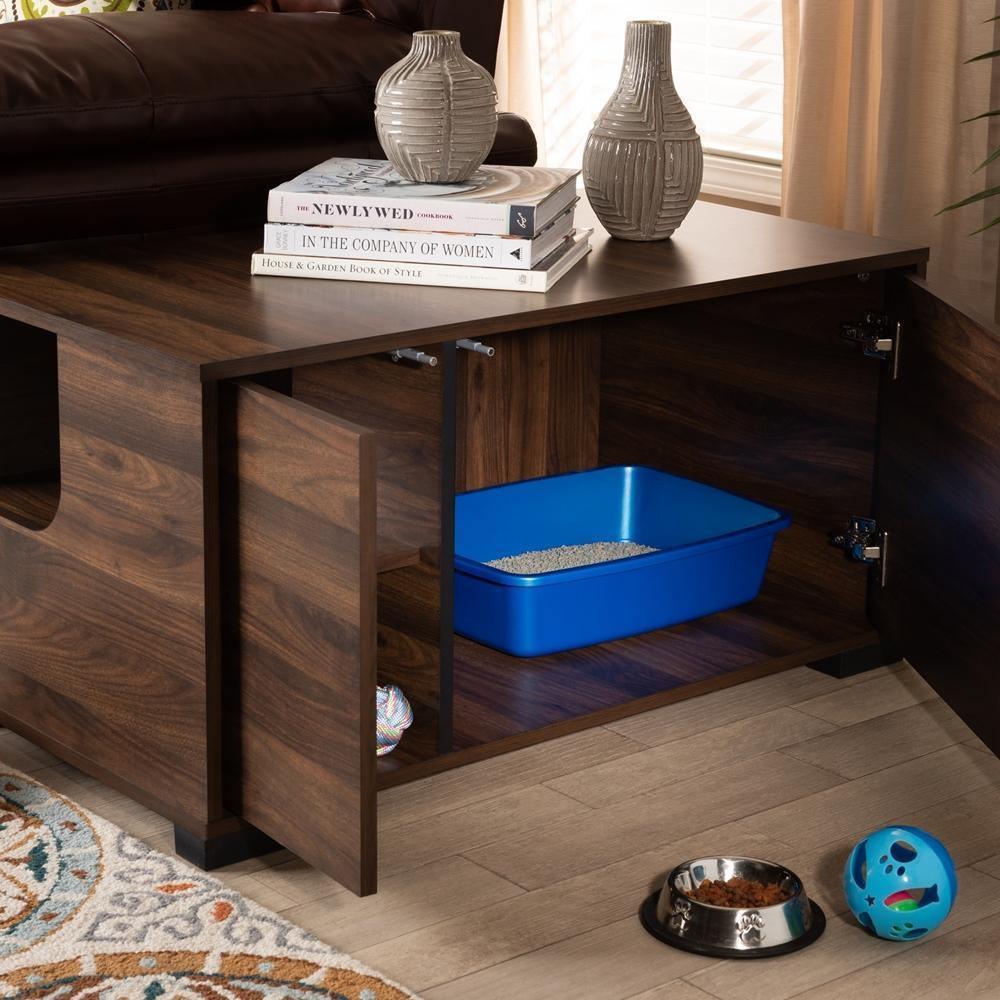 Connor Modern and Contemporary Walnut Brown Finished 2-Door Cat Litter Box Cover House FredCo