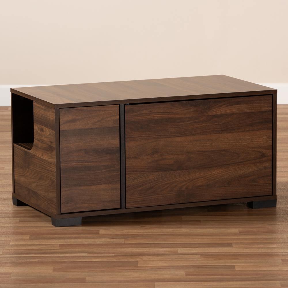 Connor Modern and Contemporary Walnut Brown Finished 2-Door Cat Litter Box Cover House FredCo