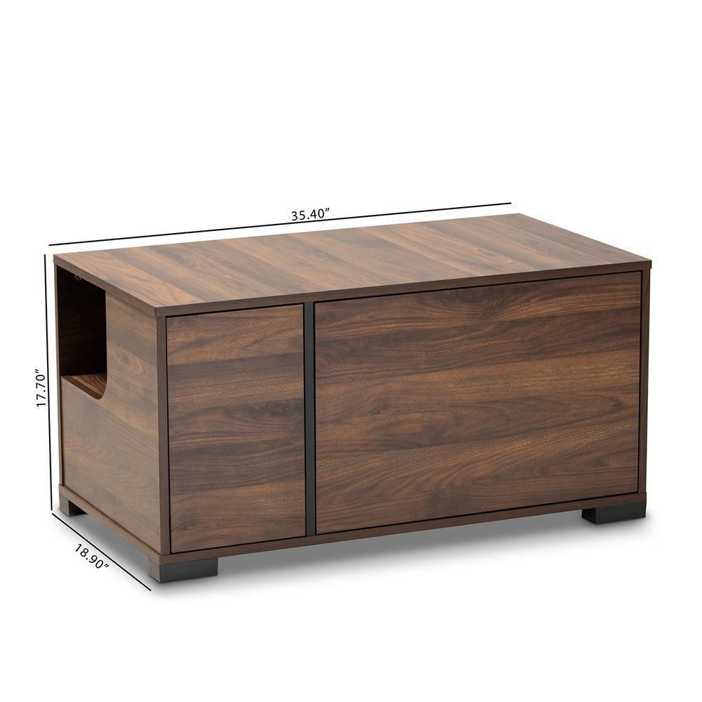 Connor Modern and Contemporary Walnut Brown Finished 2-Door Cat Litter Box Cover House FredCo