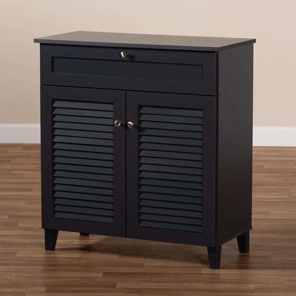 Coolidge Modern and Contemporary Dark Grey Finished 4-Shelf Wood Shoe Storage Cabinet with Drawer FredCo