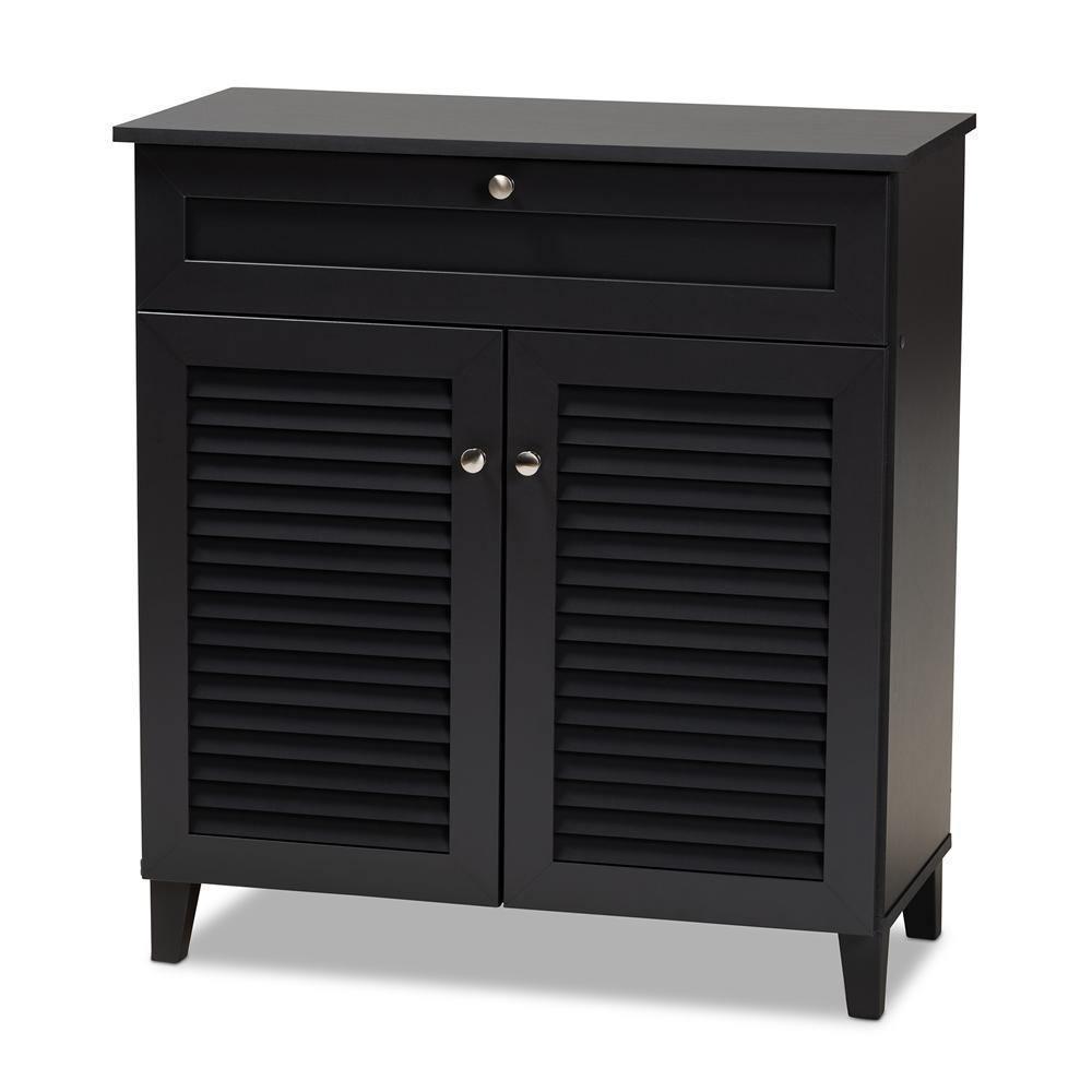 Coolidge Modern and Contemporary Dark Grey Finished 4-Shelf Wood Shoe Storage Cabinet with Drawer FredCo