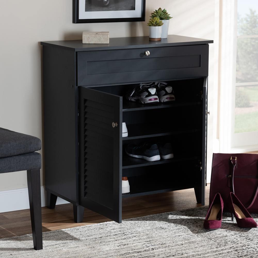 Coolidge Modern and Contemporary Dark Grey Finished 4-Shelf Wood Shoe Storage Cabinet with Drawer FredCo