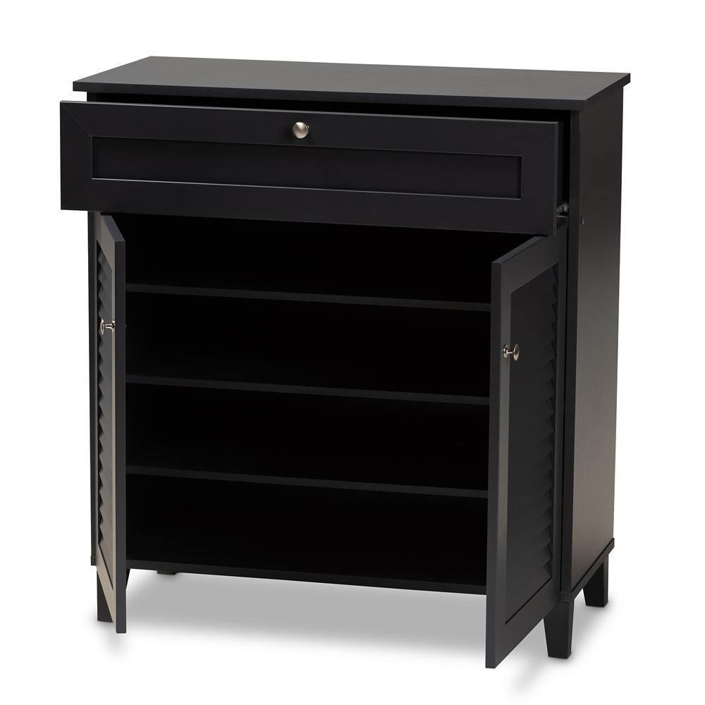 Coolidge Modern and Contemporary Dark Grey Finished 4-Shelf Wood Shoe Storage Cabinet with Drawer FredCo