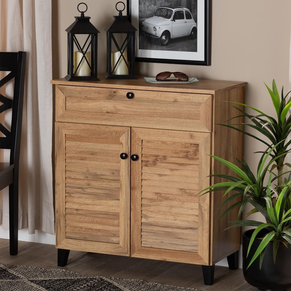 Coolidge Modern and Contemporary Oak Brown Finished Wood 1-Drawer Shoe Storage Cabinet FredCo