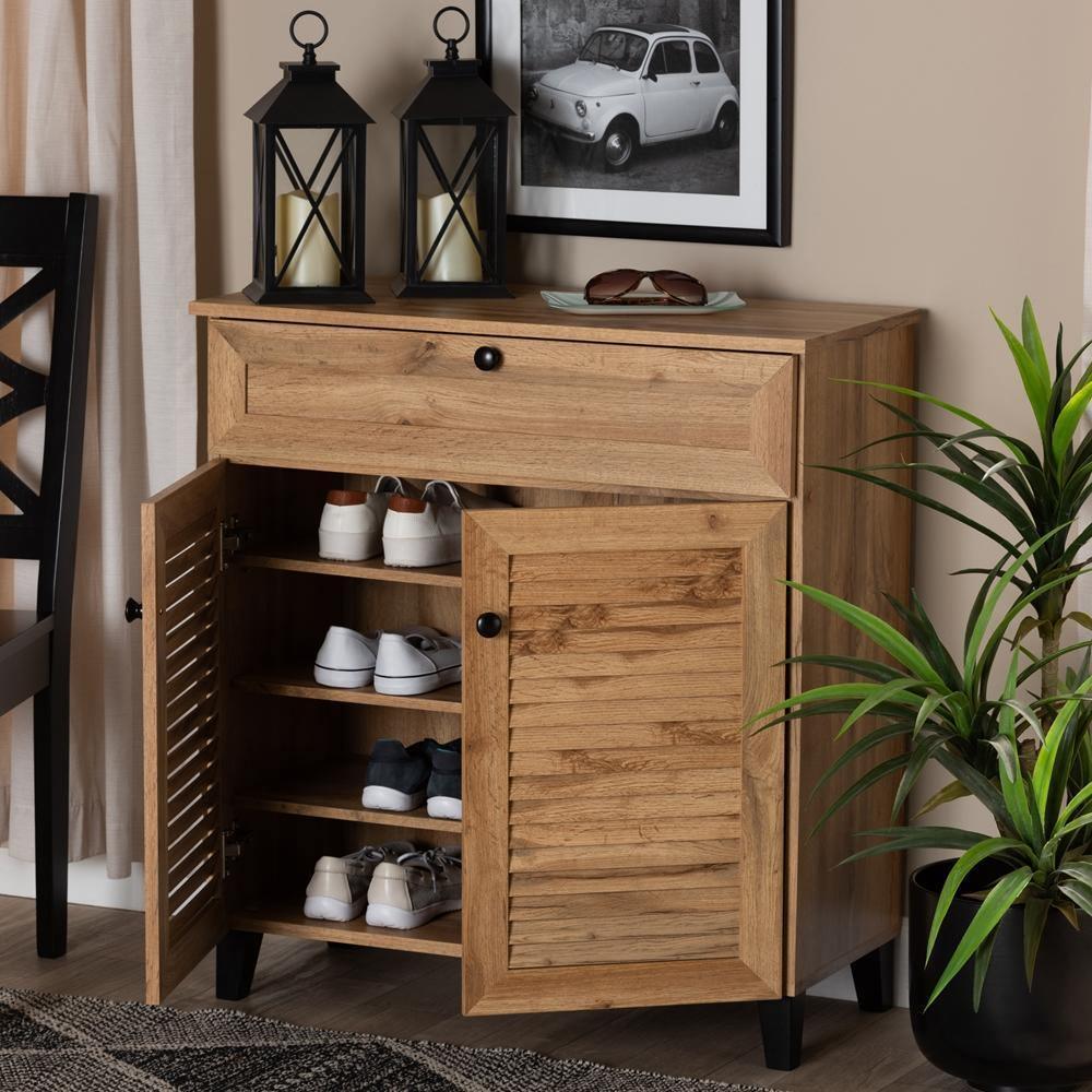 Coolidge Modern and Contemporary Oak Brown Finished Wood 1-Drawer Shoe Storage Cabinet FredCo