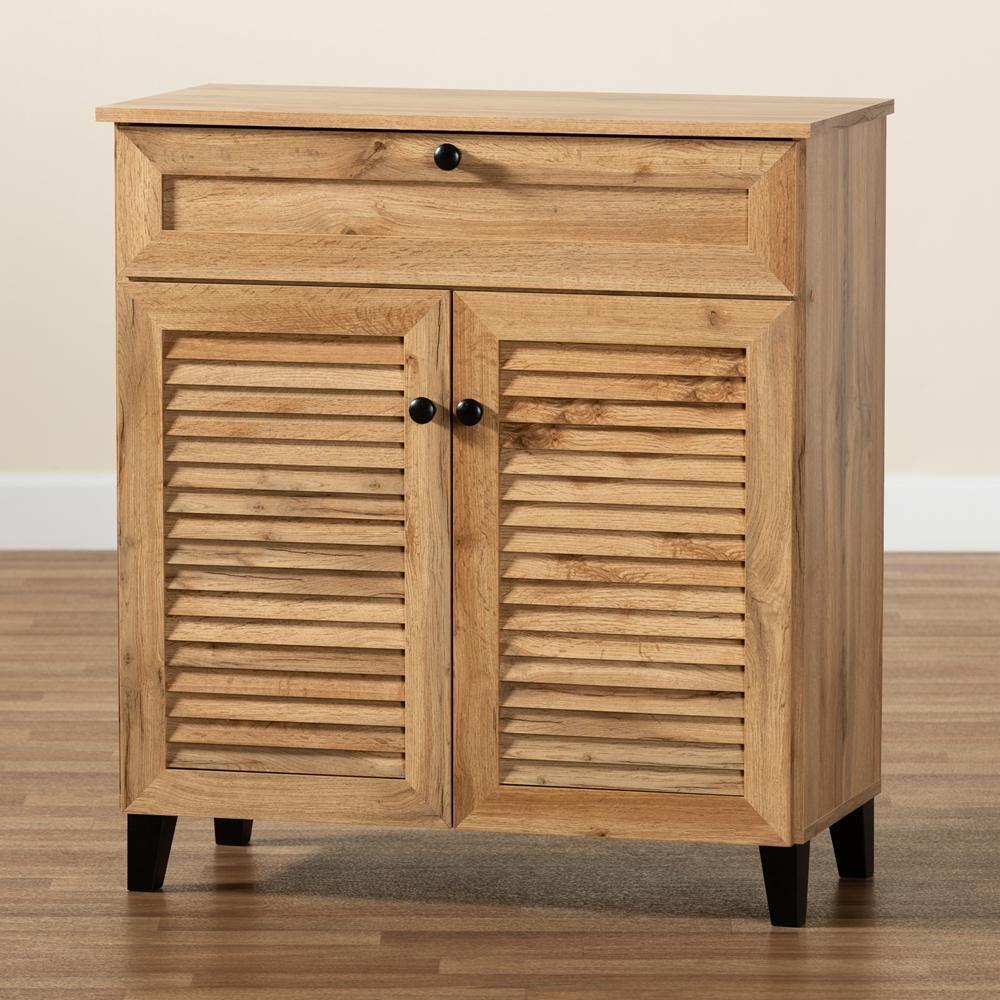 Coolidge Modern and Contemporary Oak Brown Finished Wood 1-Drawer Shoe Storage Cabinet FredCo