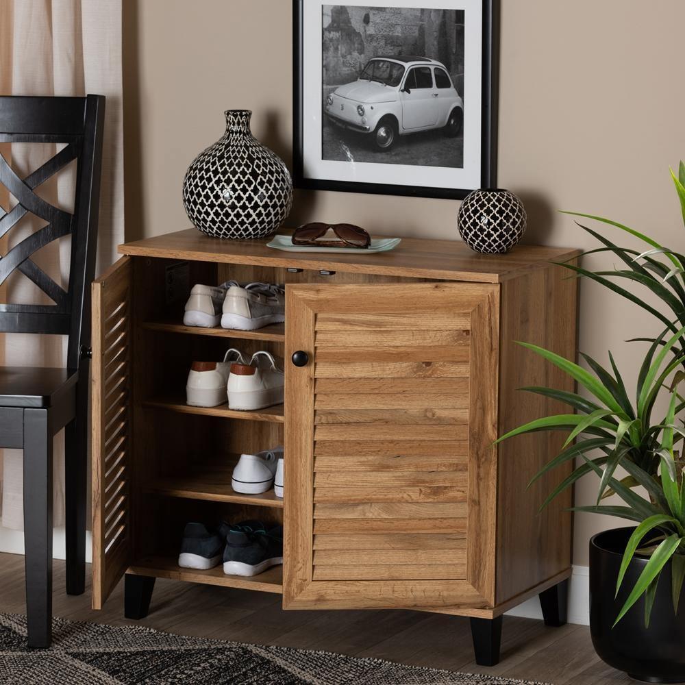 Coolidge Modern and Contemporary Oak Brown Finished Wood 2-Door Shoe Storage Cabinet FredCo