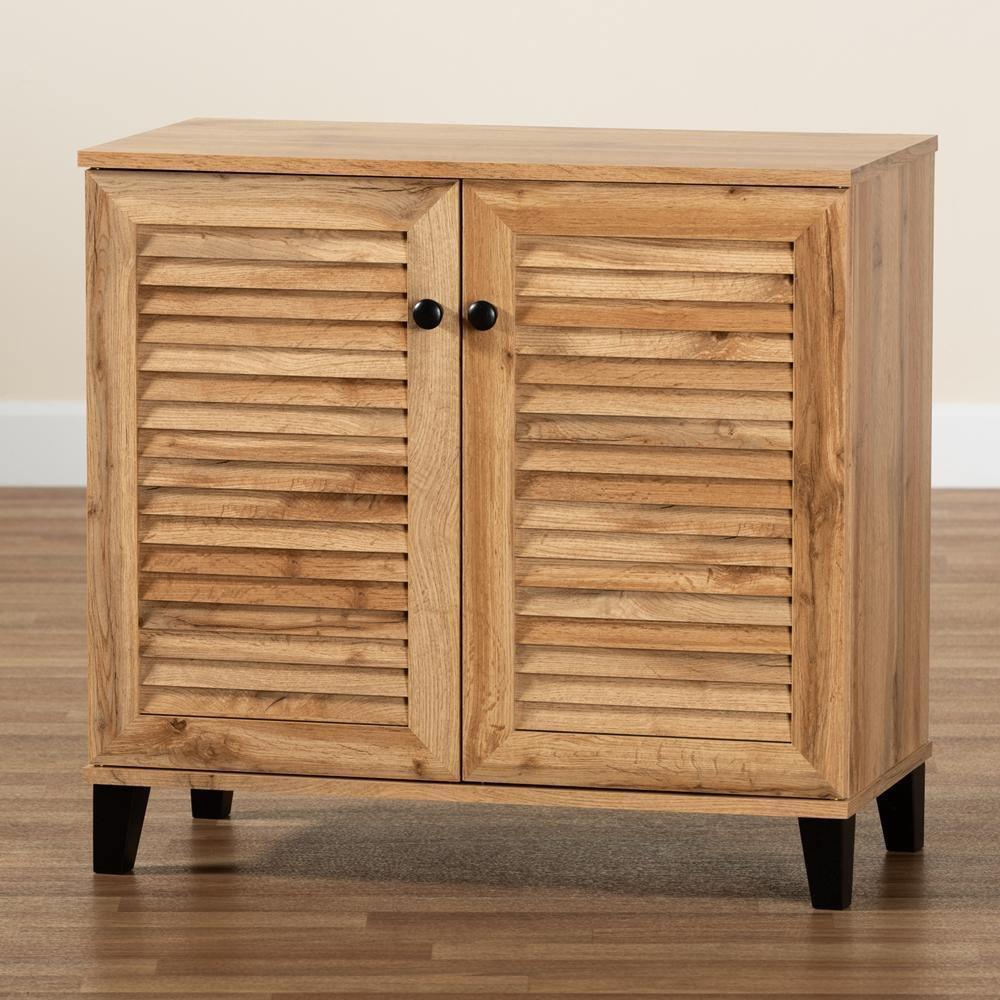 Coolidge Modern and Contemporary Oak Brown Finished Wood 2-Door Shoe Storage Cabinet FredCo