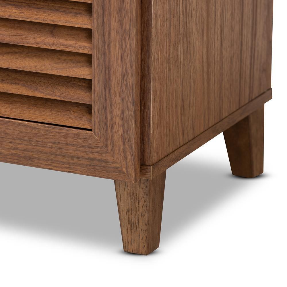Coolidge Modern and Contemporary Walnut Finished 4-Shelf Wood Shoe Storage Cabinet with Drawer FredCo
