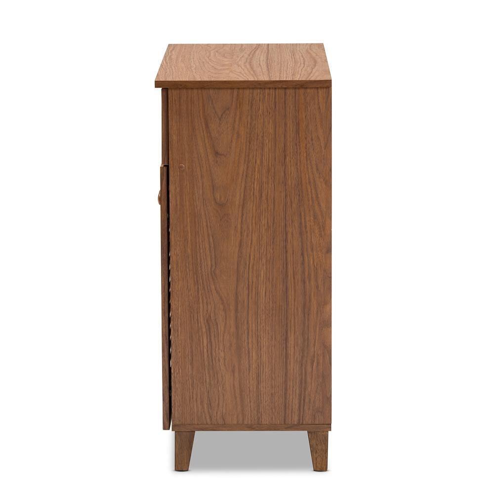 Coolidge Modern and Contemporary Walnut Finished 4-Shelf Wood Shoe Storage Cabinet with Drawer FredCo