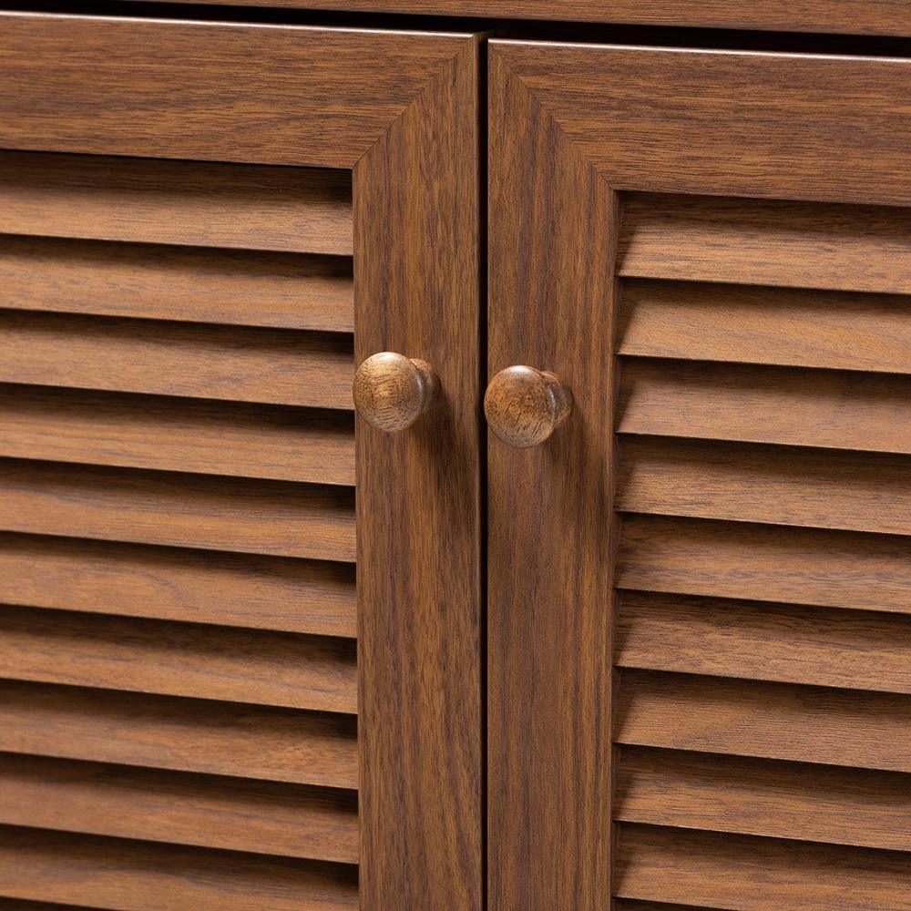 Coolidge Modern and Contemporary Walnut Finished 5-Shelf Wood Shoe Storage Cabinet with Drawer FredCo