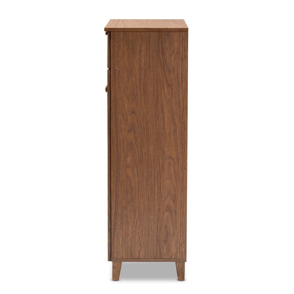 Coolidge Modern and Contemporary Walnut Finished 5-Shelf Wood Shoe Storage Cabinet with Drawer FredCo