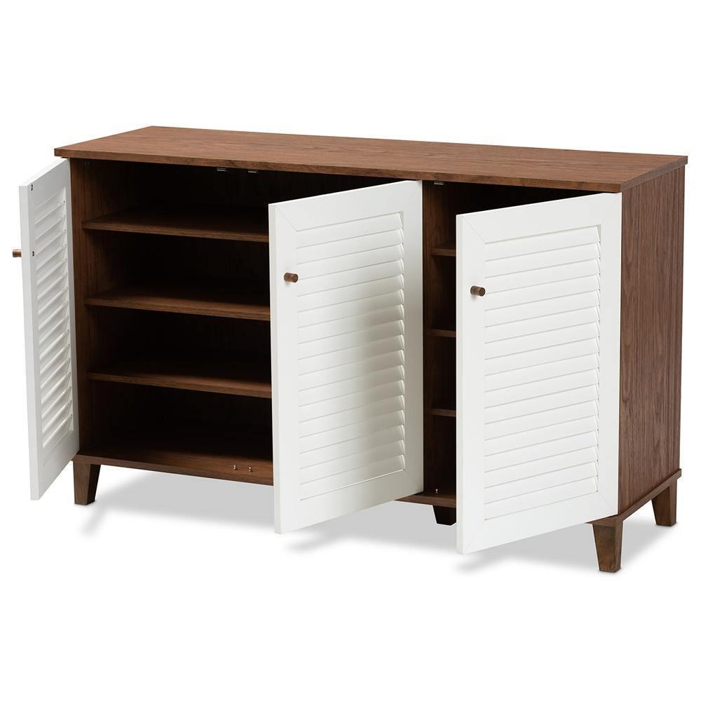 Coolidge Modern and Contemporary Walnut Finished 8-Shelf Wood Shoe Storage Cabinet FredCo