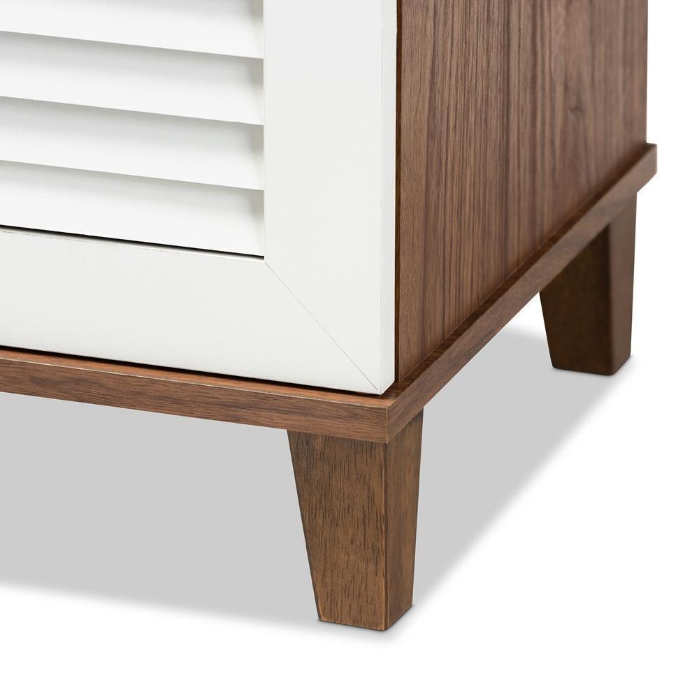 Coolidge Modern and Contemporary White and Walnut Finished 4-Shelf Wood Shoe Storage Cabinet FredCo