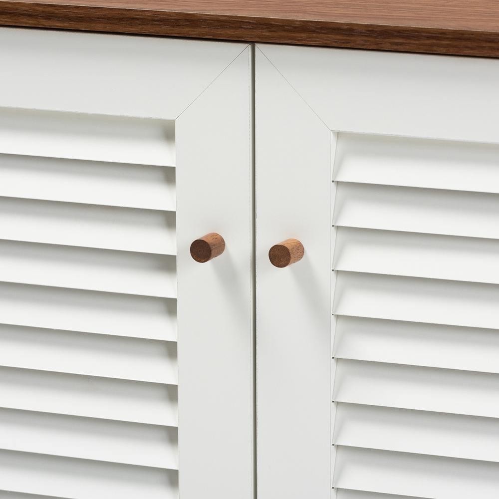 Coolidge Modern and Contemporary White and Walnut Finished 4-Shelf Wood Shoe Storage Cabinet FredCo