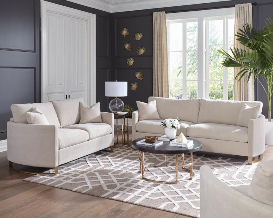 Corliss 3-piece Arched Arms Living Room Set Beige and Rose Brass 508821-S3 Coaster FredCo