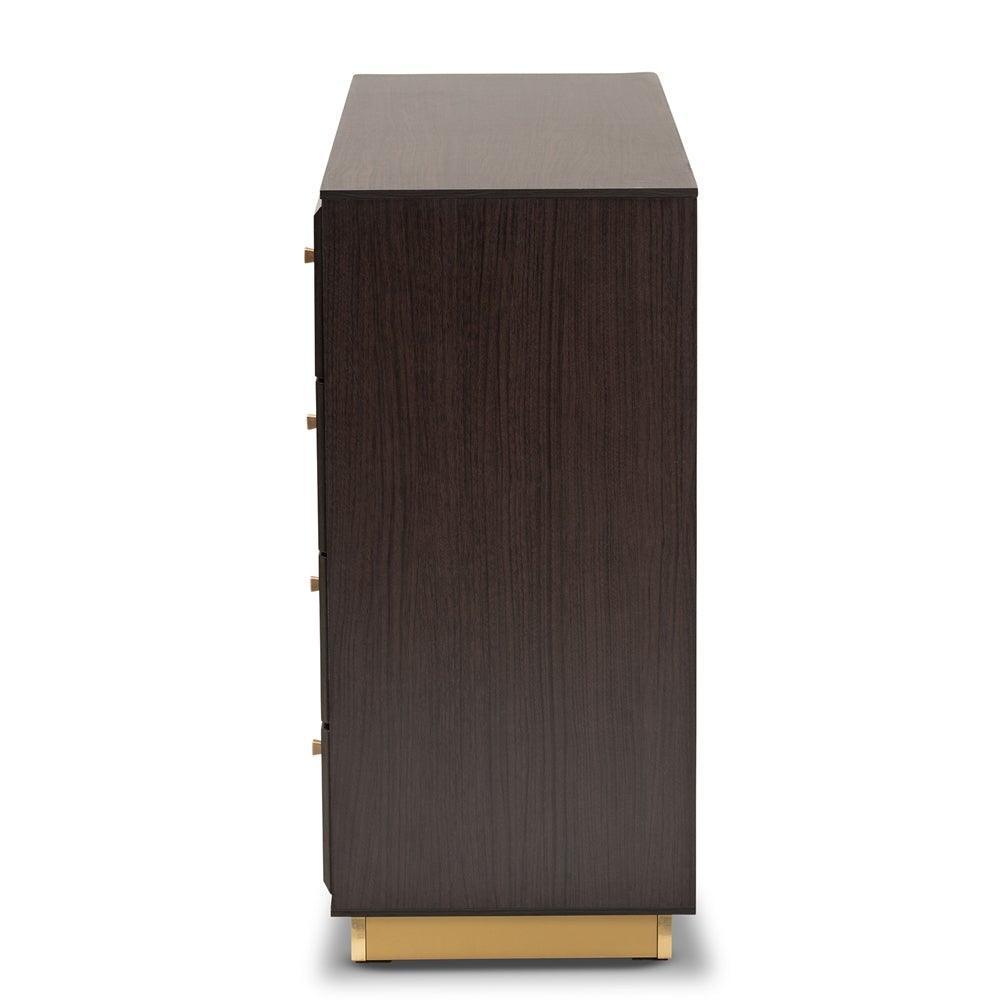 Cormac Modern and Contemporary Espresso Brown Finished Wood and Gold Metal 8-Drawer Dresser FredCo
