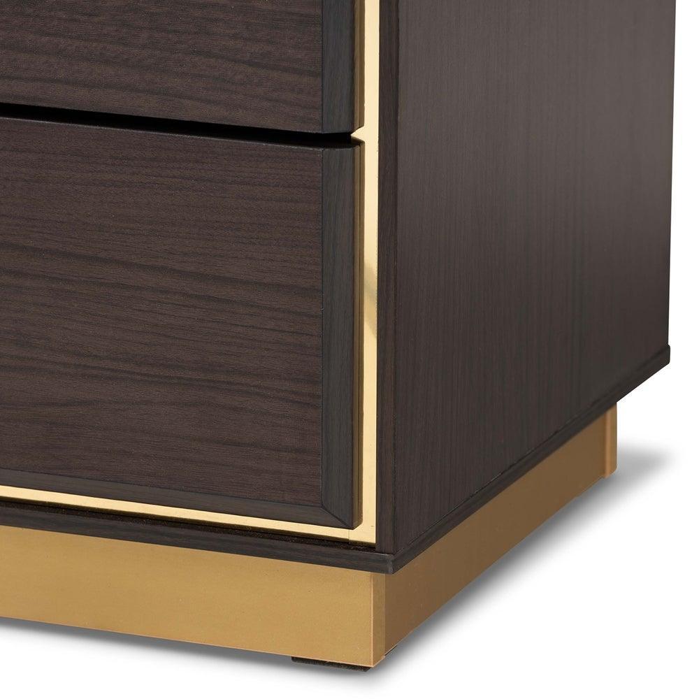 Cormac Modern and Contemporary Espresso Brown Finished Wood and Gold Metal 8-Drawer Dresser FredCo