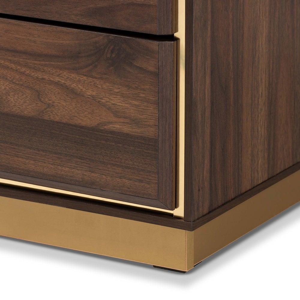 Cormac Modern and Contemporary Walnut Brown Finished Wood and Gold Metal 8-Drawer Dresser FredCo