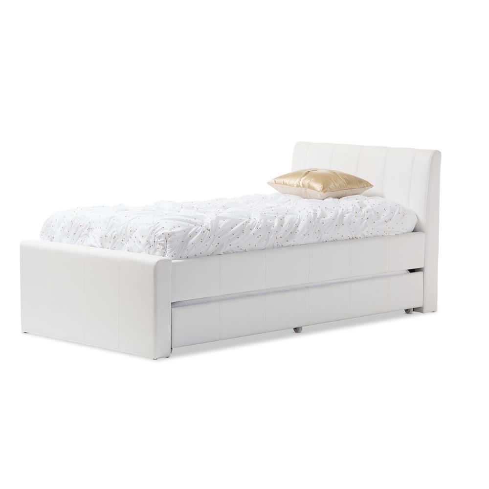 Cosmo Modern and Contemporary White Faux Leather Twin Size Trundle Bed FredCo