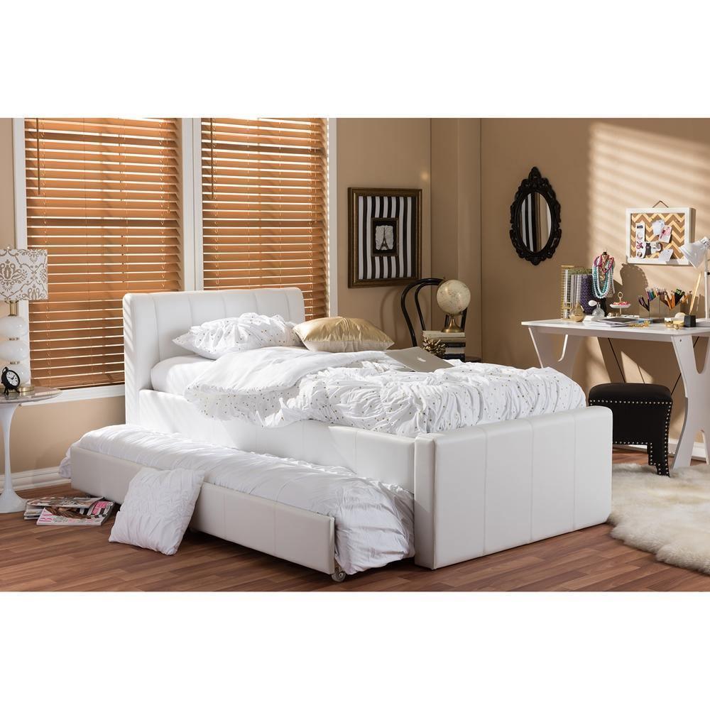 Cosmo Modern and Contemporary White Faux Leather Twin Size Trundle Bed FredCo