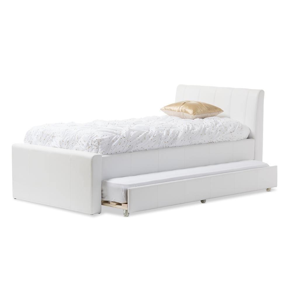 Cosmo Modern and Contemporary White Faux Leather Twin Size Trundle Bed FredCo