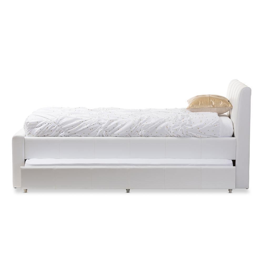 Cosmo Modern and Contemporary White Faux Leather Twin Size Trundle Bed FredCo