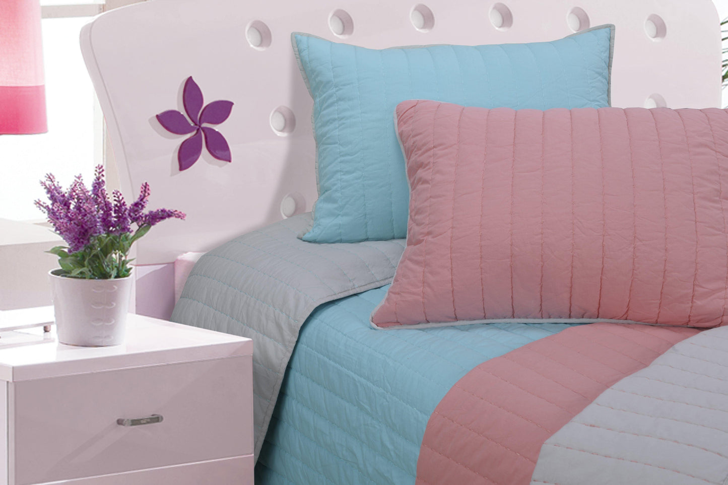 Cotton Reversible Fine-Stitched Striped Quilt + Pillow Sham Set FredCo