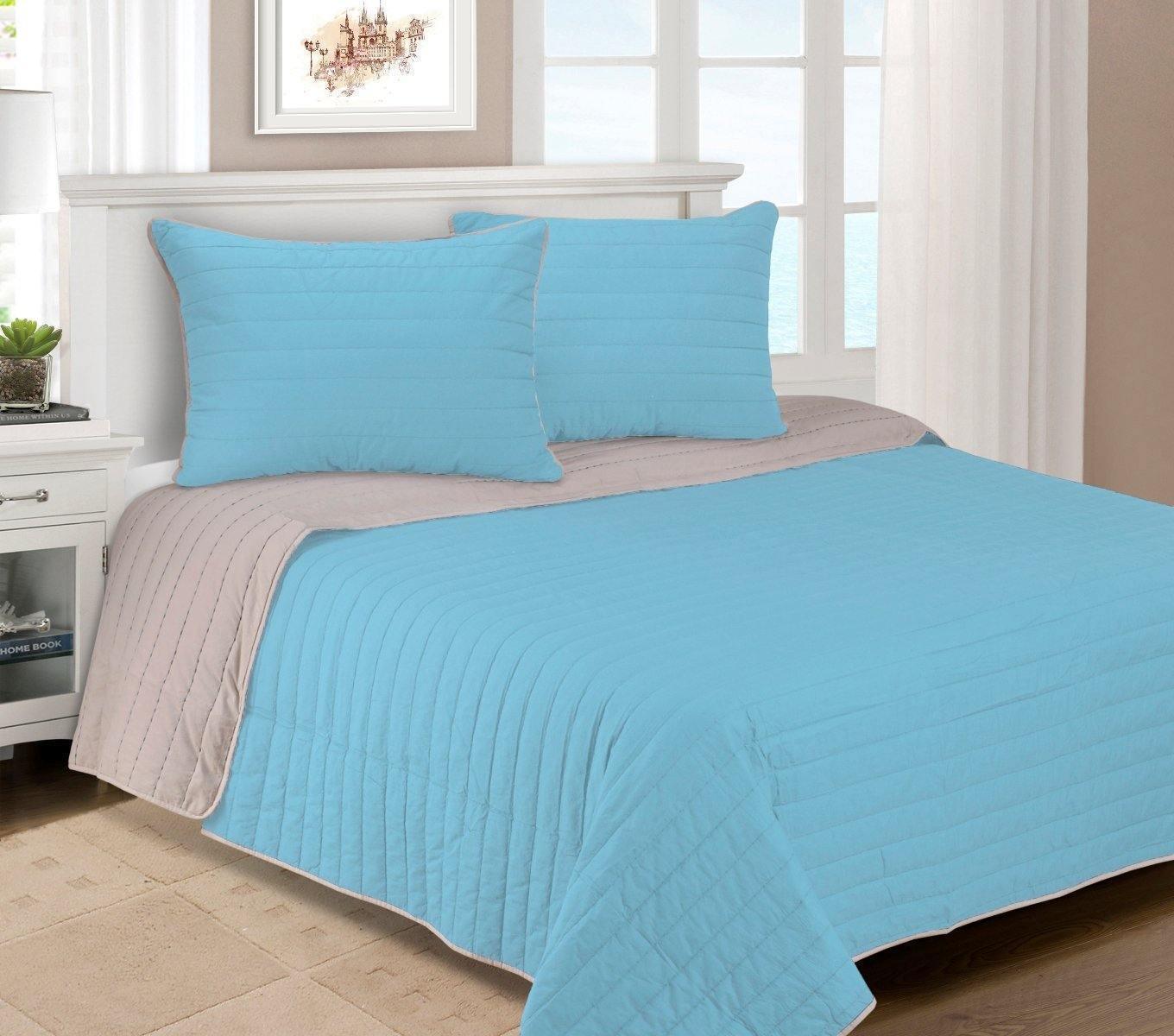 Cotton Reversible Fine-Stitched Striped Quilt + Pillow Sham Set FredCo