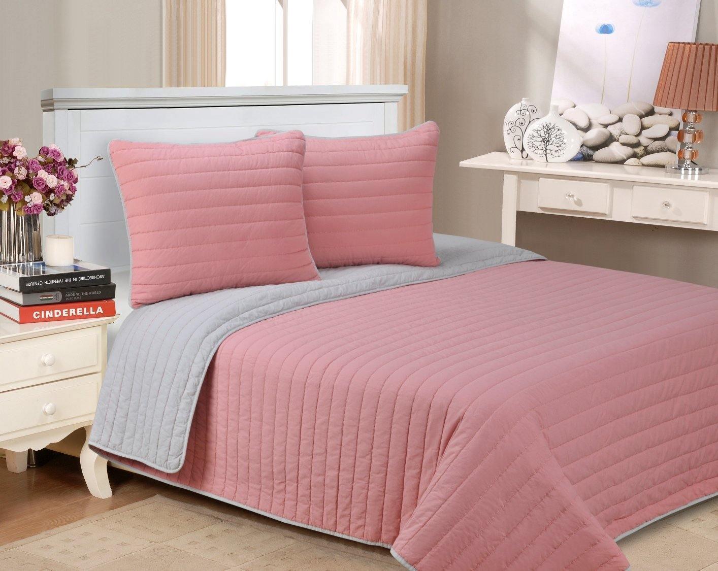 Cotton Reversible Fine-Stitched Striped Quilt + Pillow Sham Set FredCo