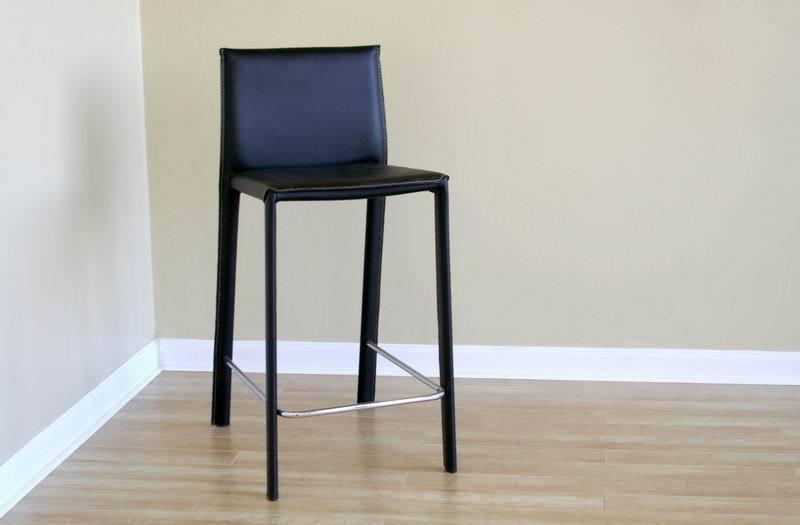 Crawford Black Leather Counter Height Stool (Set of 2) FredCo