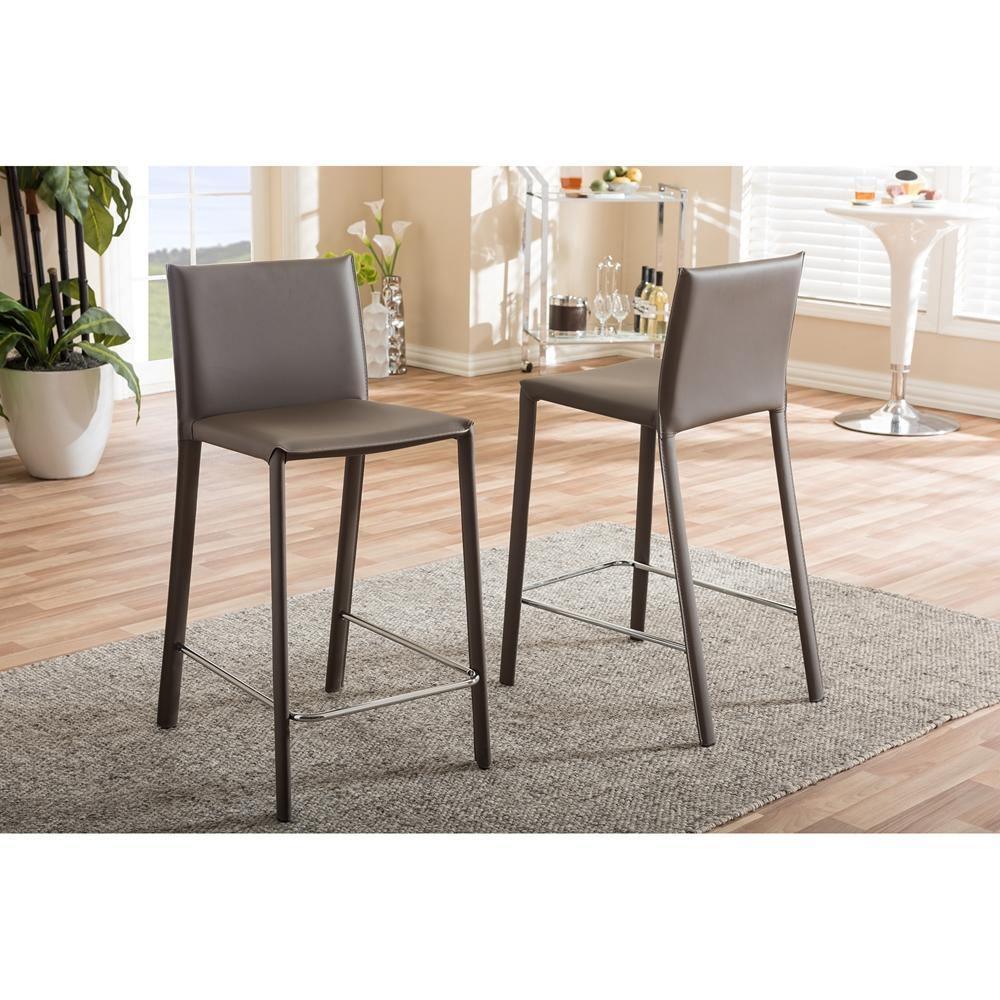 Crawford Modern and Contemporary Taupe Leather Upholstered Counter Height Stool (Set of 2) FredCo