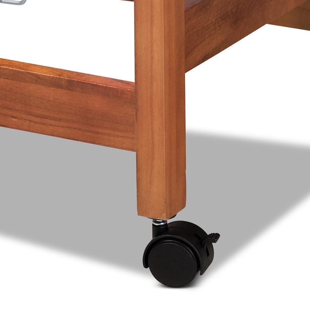 Crayton Modern and Contemporary Oak Brown Finished Wood and Silver-Tone Metal Mobile Kitchen Storage Cart FredCo