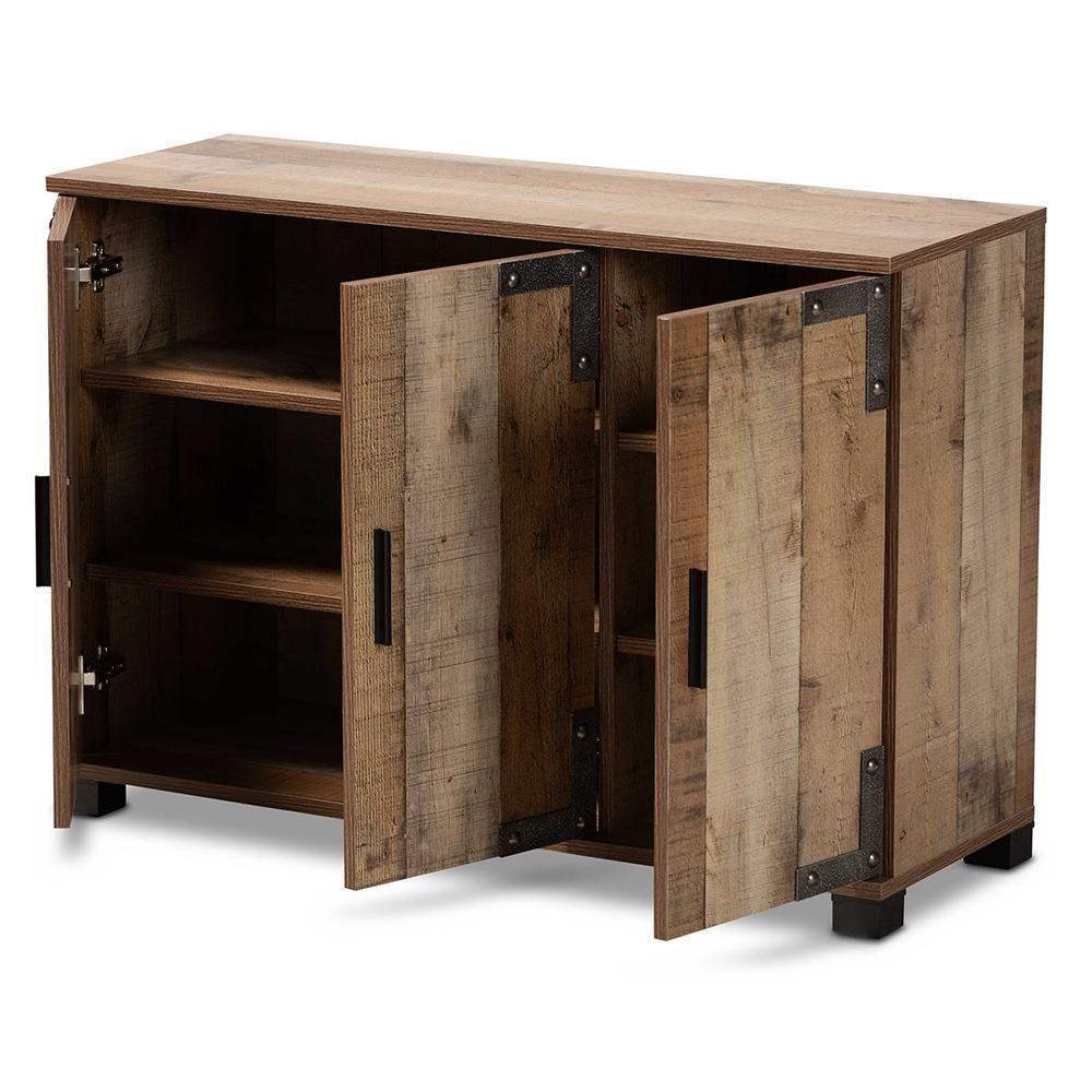 Cyrille Modern and Contemporary Farmhouse Rustic Finished Wood 3-Door Shoe Cabinet FredCo