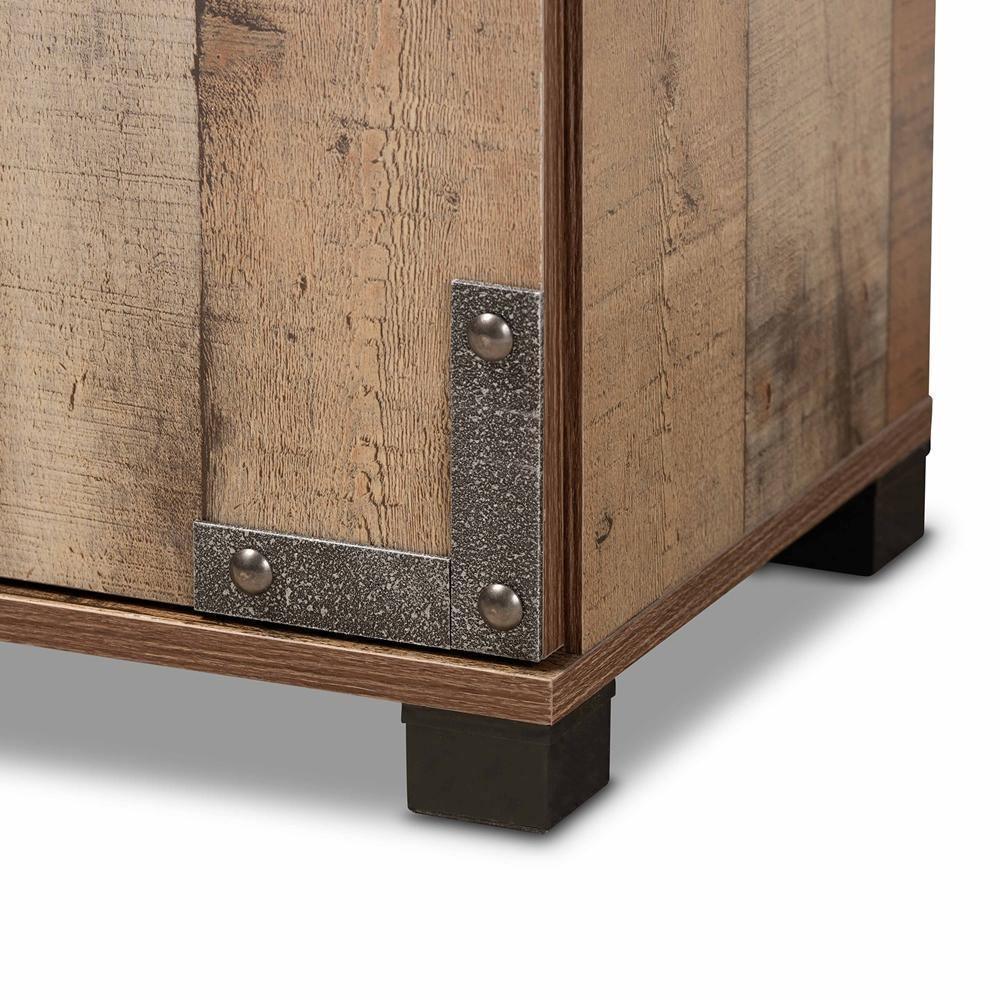 Cyrille Modern and Contemporary Farmhouse Rustic Finished Wood 3-Door Shoe Cabinet FredCo