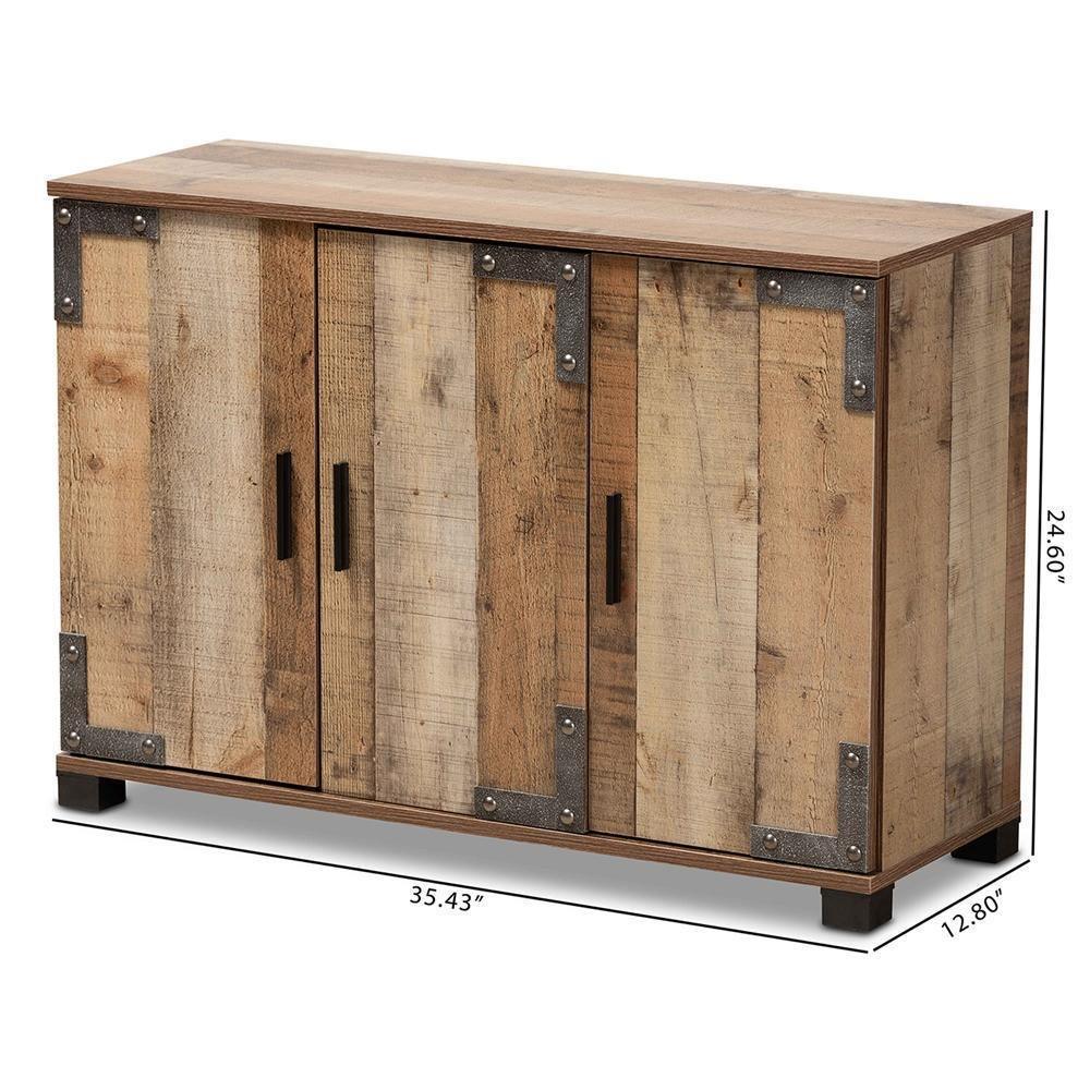 Cyrille Modern and Contemporary Farmhouse Rustic Finished Wood 3-Door Shoe Cabinet FredCo