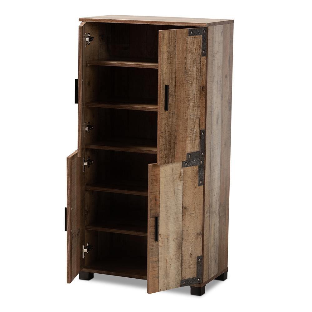 Cyrille Modern and Contemporary Farmhouse Rustic Finished Wood 4-Door Shoe Cabinet FredCo