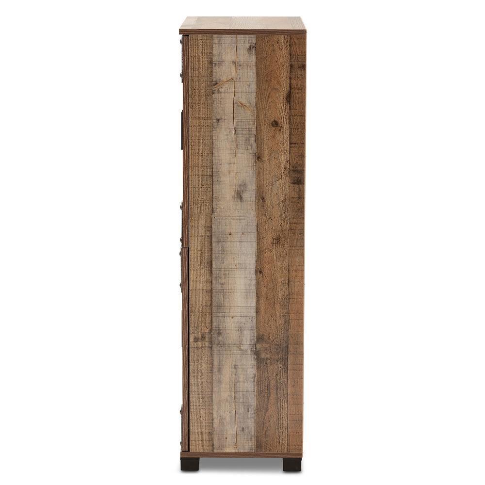 Cyrille Modern and Contemporary Farmhouse Rustic Finished Wood 4-Door Shoe Cabinet FredCo