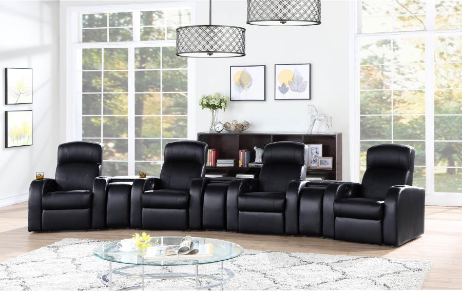 Cyrus Upholstered Recliner Living Room Set Black 600001-S4A Coaster FredCo
