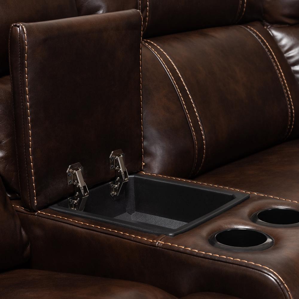 Dacio Modern and Contemporary Brown Faux Leather Upholstered 6-Piece Sectional Recliner Sofa with 2 Reclining Seats FredCo