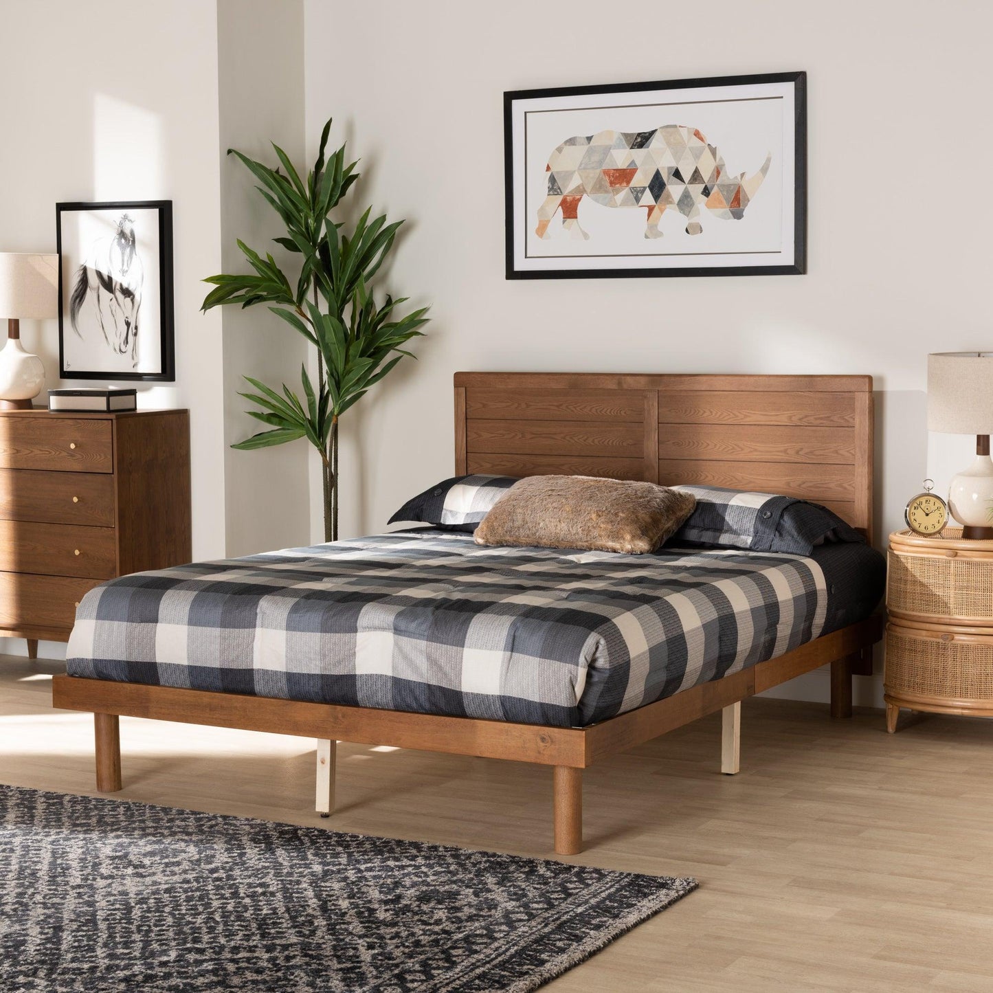 Daina Mid-Century Modern Ash Walnut Finished Wood Full Size Platform Bed FredCo